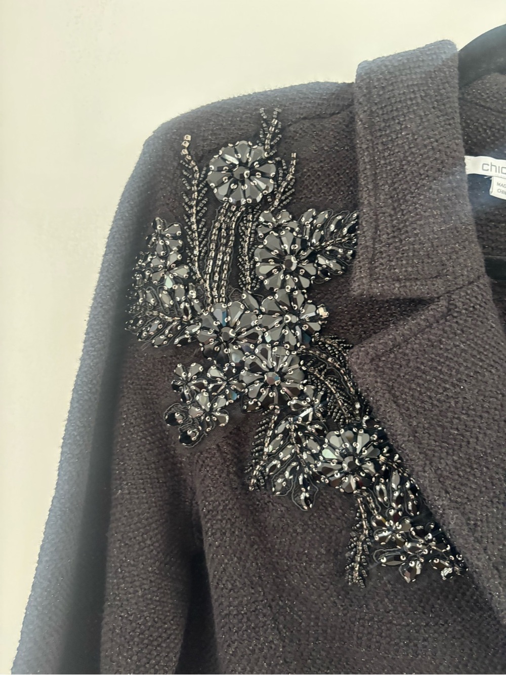Chico's M Embellished Black Double-Breasted Blazer Jacket - Picture 4 of 6